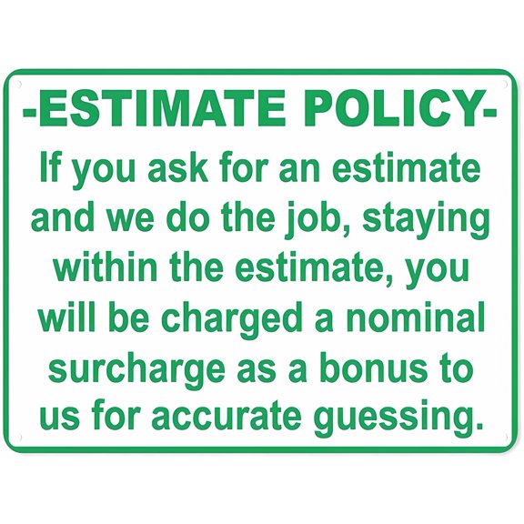 Warning Notice Traffic Sign Estimate Policy Stay Within Estimate Surcharge 2 - 12×8 Inches, Aluminum Safety Tin Road, Business Workplace Decor