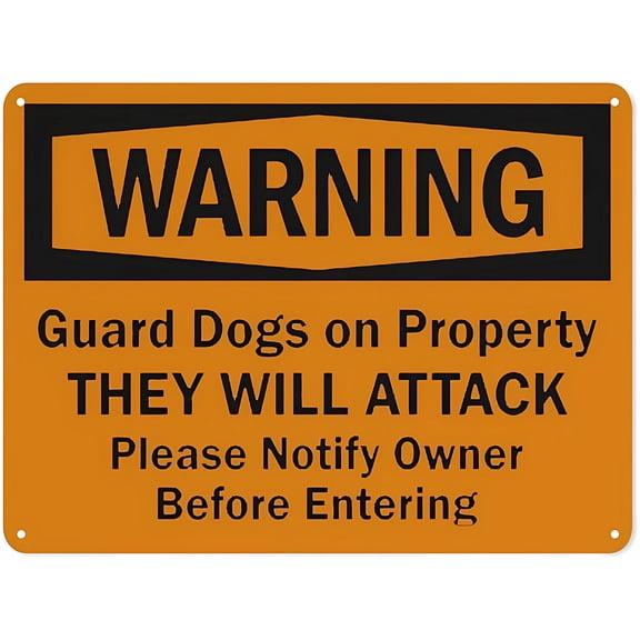 Warning Notice Traffic Sign Guard Dogs On Property Will Attack Notify Owner - 12×8 Inches, Aluminum Safety Tin Road, Home Farm Pet Security Decor