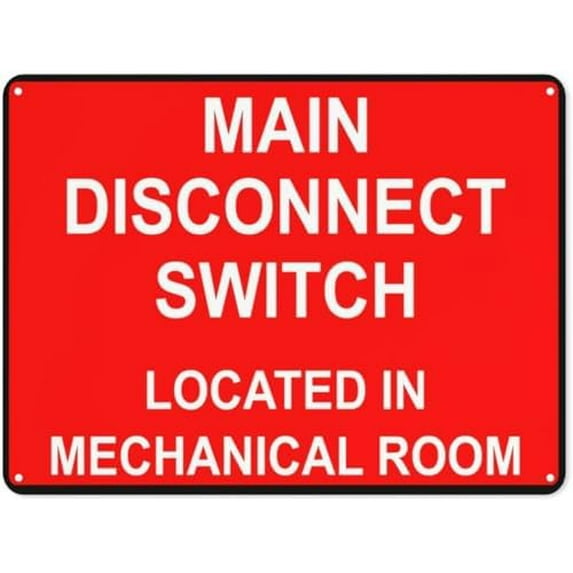 Warning Notice Traffic Sign,Main Disconnect Switch Located in Mechanical Room Sign, Aluminum Safety Danger Tin Road Sign Safety Signs for Workplace 12×8