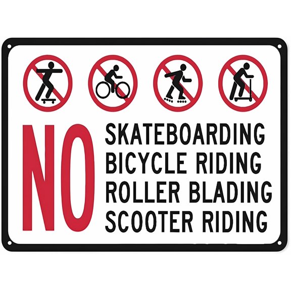 Warning Notice Traffic Sign No Bicycle Riding Roller Blading Scooter Riding - 12×8 Inches, Aluminum Safety Tin Road, Home Community Workplace Decor