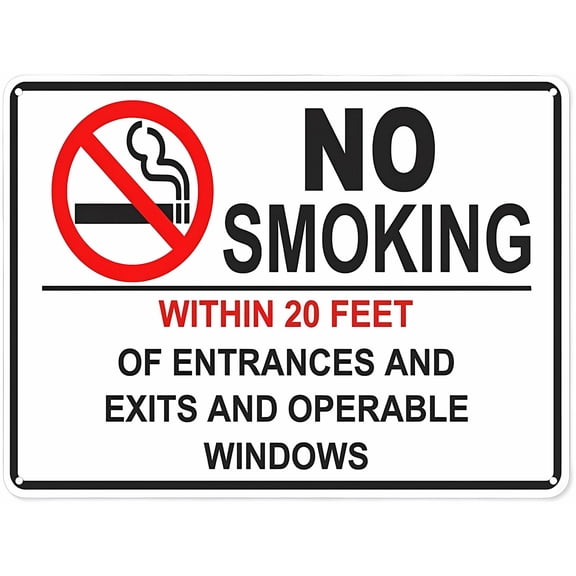 Warning Notice Traffic Sign No Smoking Within 20 Feet of Entrances, Exits - 8"x12" Aluminum Safety Tin Road Sign for Business, Public Building