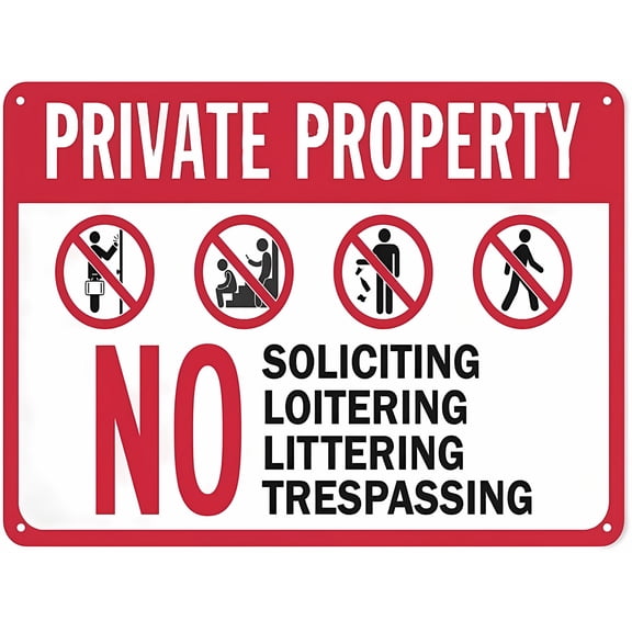 Warning Notice Traffic Sign No Soliciting Loitering Littering Trespassing - 12×8 Inches, Aluminum Safety Tin Road, Workplace Security Decor