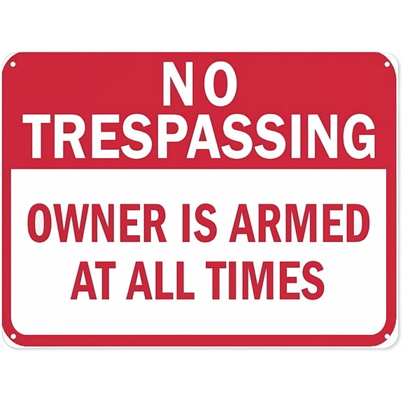 Warning Notice Traffic Sign No Trespassing Owner is Armed at All Times - 8"x12" Aluminum Safety Tin Road Sign for Rural Property, Warehouse