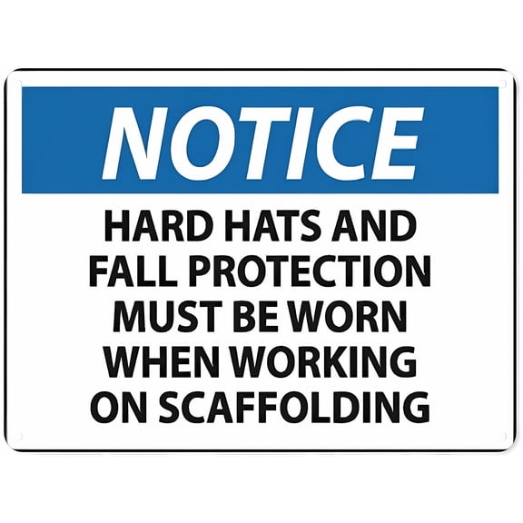 Warning Notice Traffic Sign Notice - Hard Hats and Fall Protection - 8"x12" Aluminum Safety Tin Road Sign for Construction, Roofing Site