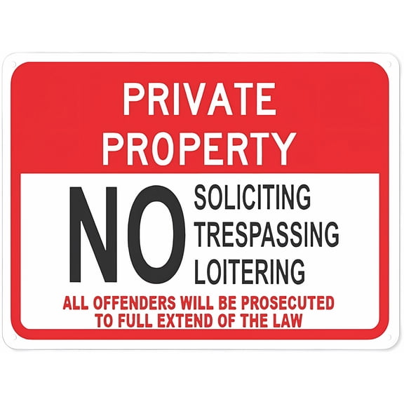 Warning Notice Traffic Sign - NO Soliciting TRESPASSING Loitering, 8"x12" Aluminum Safety Tin Sign, Workplace Sign, Property Restriction, Security Alert