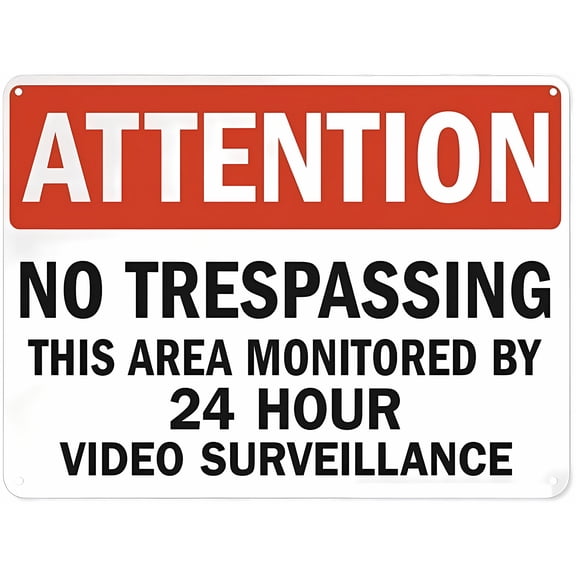 Warning Notice Traffic Sign No Trespassing This Area Monitored by 24 Hour Video Surveillance - 8"x12" Aluminum Safety Tin Road Sign for Private Property, Workplace