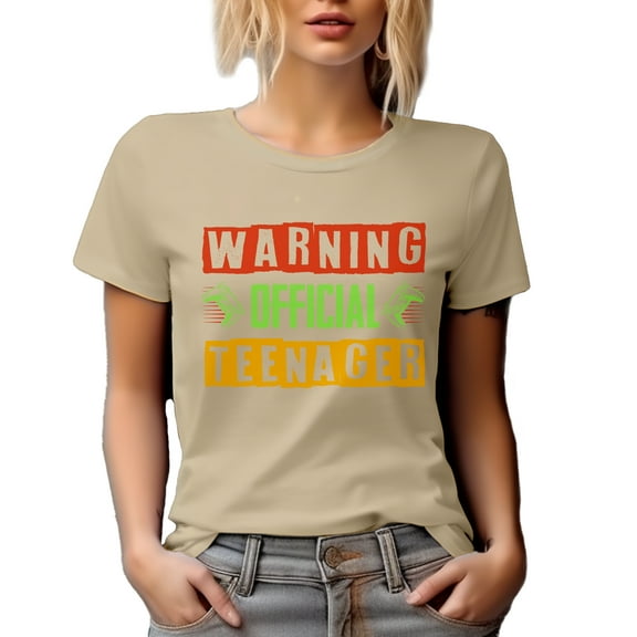 Warning, Official Teenager, Teen Video Gamer's Birthday, Tan T-Shirt, Medium