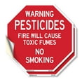 thumbnail image 1 of Warning Pesticides Fire Will Cause Toxic Fumes No Smoking (2 Pack) 6 inch X 6 inch Octagon Vinyl Label Decal Sticker Weather Resistant, UV Protected for Workplace, Made in the USA, 1 of 5