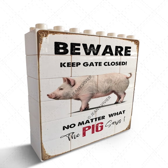 Warning Pig Says - Funny No Trespassing Sign, Farmhouse Decoration and Pig Farm Warning Signage, Great Gift for Poultry Owners,Novelty Decorative Sign/Plaque for Desk Shelf Decor