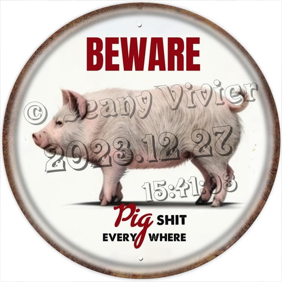 Warning Pig Says - Funny No Trespassing Sign, Farmhouse Decoration and Pig Farm Warning Signage, Pig Round Vintage Tin Signs, Gift for Poultry Owners, Use Indoors or Outdoors 12x12 inches