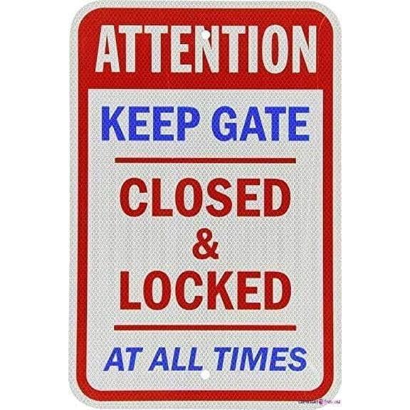 Warning Plaque Keep Gate Closed & Locked At All Times Blue Red On White Garage Decor Sign Road Sign Business Sign Aluminum Metal Tin Sign 8 X 12 Inch For Home Wall Art Decor Metal Tin Sign