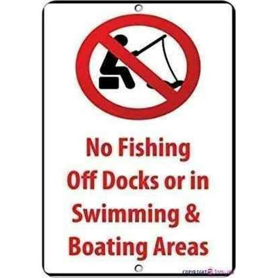 Warning Plaque No Fishing Off Docks In Swimming Boating Areas Metal Sign For Wall Decor 8x12 Inches Office Outdoor & Indoor