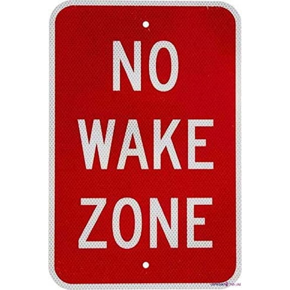 Warning Plaque No Wake Zone White On Red Metal Tin Signs Wall Art Decor Safety Warning For Outdoor & Indoor Office 8 X 12 Inch
