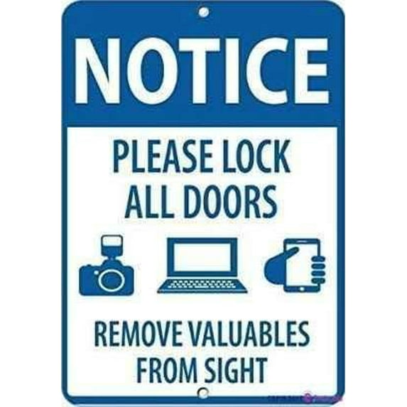 Warning Plaque Notice Please Lock All Door Remove Valuables Form Sight Metal Sign For Wall Decor 8x12 Inches Office Outdoor & Indoor Tin Signs