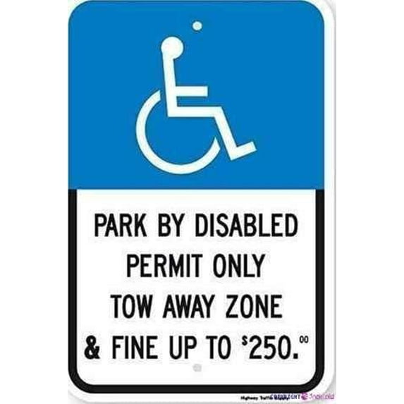 Warning Plaque Park By Disabled Permit Only Tow Away Zone & Fine Decorative Yard S Sign Courtyard Decoration, For Outdoor & Indoor 8 X 12 Inch