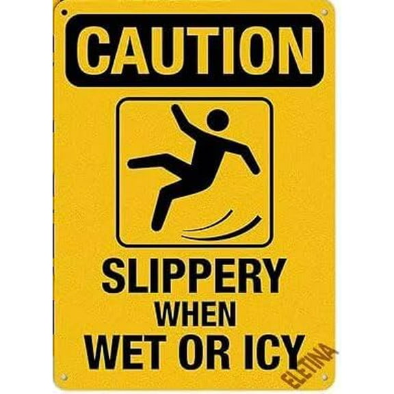 Warning Plaque Sign-Slippery When Wet Or ICY Sign Courtyard Decoration, office Aluminum Signs For Outdoor & Indoor 8 X 12 Inch 2 Pack