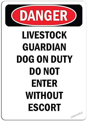 Targa In Metallo Retrò 20x30 Cm - 'Warning Livestock Guardian Dog On Duty Do Not Enter' - Vintage Per Casa, Bar, Garage