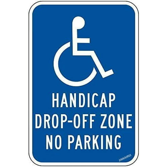 Warning Plaque Wall Decor Handicap Drop-Off Zone No Parking Property Private Bedroom House Room Close gate with Symbol Metal Tin Sign Outdoor & Indoor Safety Sign 8 X 12 Inch (2 Pack)