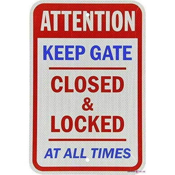 Warning Plaque Wall Decor Keep Gate Closed & Locked At All Times Blue Red On White Garage Decoration Sign Road Sign Business Sign Aluminum Metal Tin Sign 16 X 12 Inch