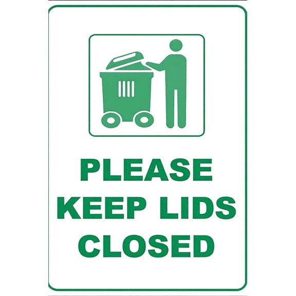 Warning Please Keep Lids Closed Sign 8"x12" - Aluminum Tin Security Decor for Home Business Trash Dumpster Area