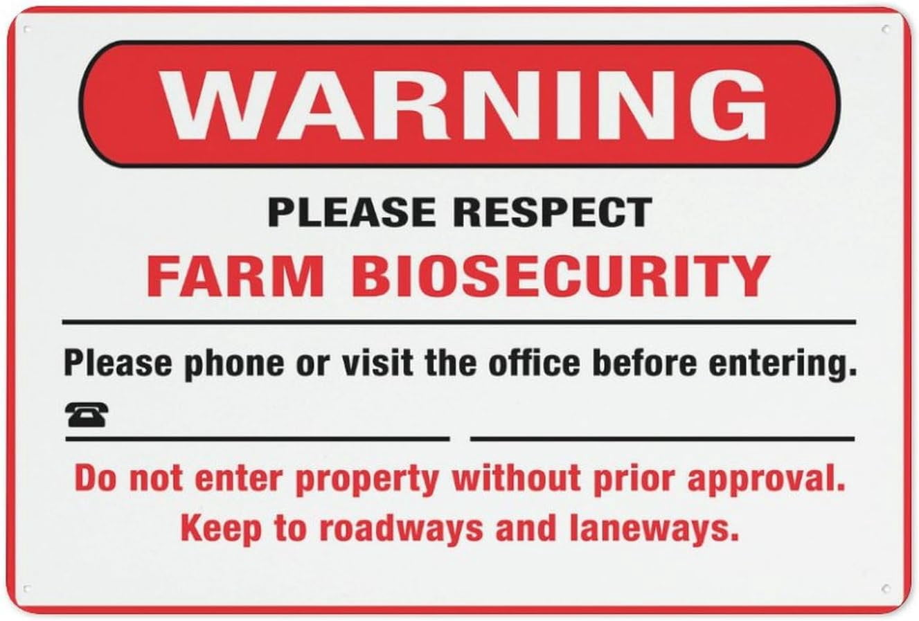 Warning Please Respect Farm Biosecurity 12 X 8 Inches Aluminum Metal ...