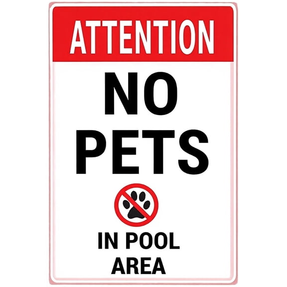 Warning Pool Rules No Pets in Pool Area Sign 8"x12" - Metal Aluminum Decor for Pool Home Business Outdoor