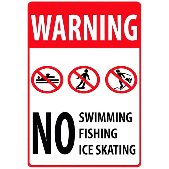 Warning Pool Rules No Swimming Fishing Ice Skating Sign 8"x12" - Metal Aluminum Decor for Pool Home Business Outdoor