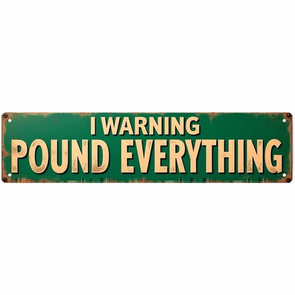 "Warning Pound Everything" Tin Sign - 16x4 Inches Funny Workshop Decor for Wall, Ideal for Garage, Workshop, Man Cave | garage decor, funny signs, man cave accessories