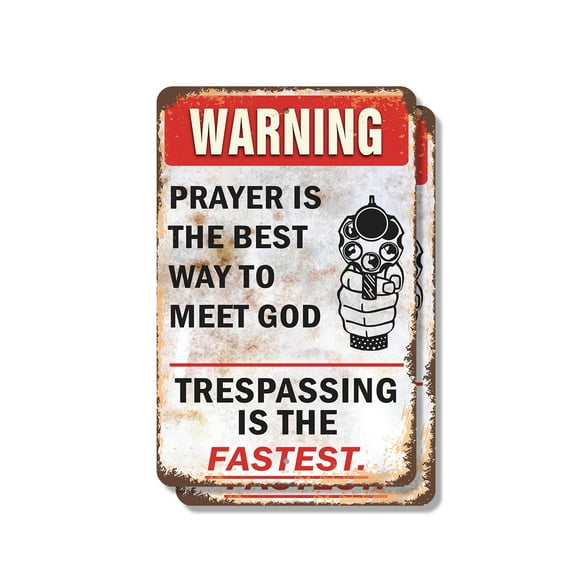 Warning Prayer Is the Best Way to Meet God (2 Pack) 8 Inch x 12 Inch Novelty Plastic Sign Durable Weatherproof UV Protected Perfect for Homes Churches Fun Gift for Friends Crafted in the USA