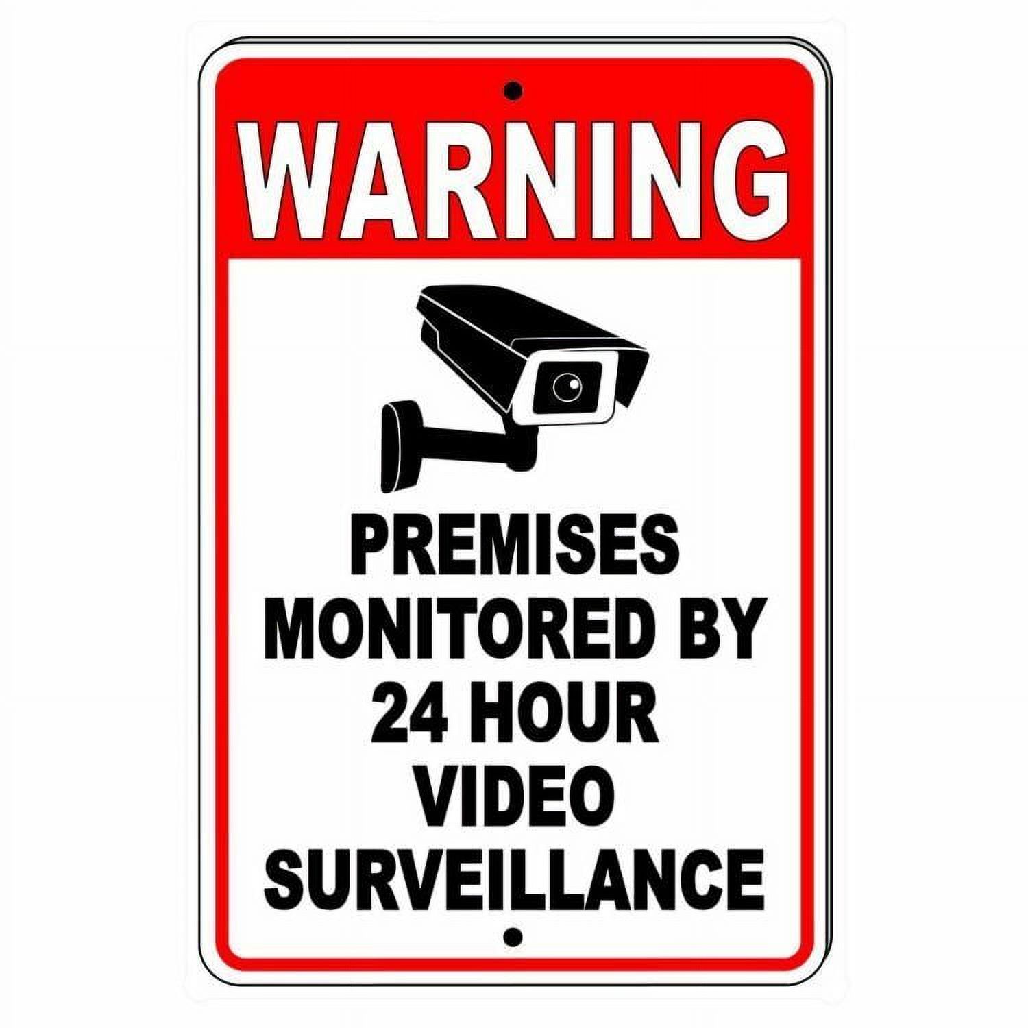 HEIOKEY 24 Hour Video Surveillance Sign With Stake - 10x10 Inch Aluminum Security Alert Sign, 28 Inch Post, Red - View #6