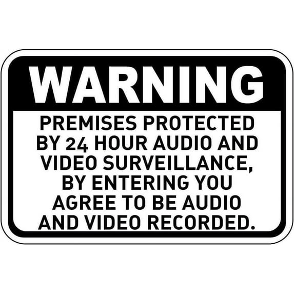 Warning Premises Protected by 24 Hour Audio and Video Label Vinyl Decal Sticker Kit OSHA Safety Label Compliance Business Sign Metal Tin Sign 8 X 12 Inch