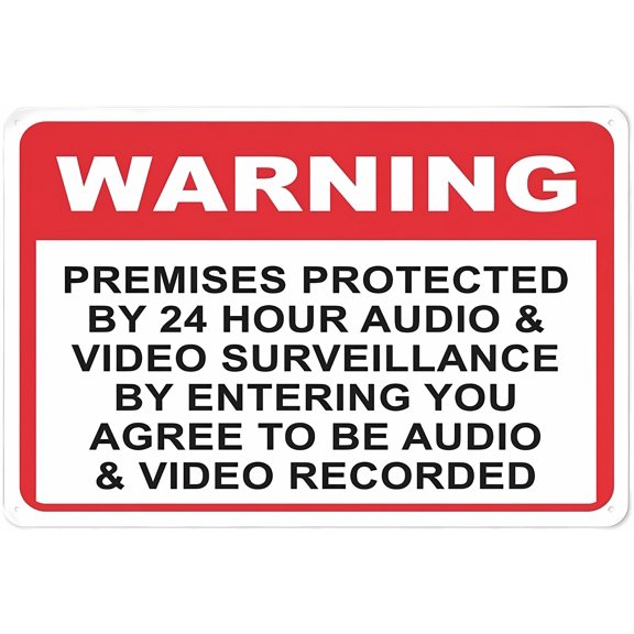Warning Premises Protected By 24 Hour Audio & Video Surveillance, 8"x12" Rust-Free Aluminum Metal Sign, Home Business Yard Security, Indoor Outdoor Use