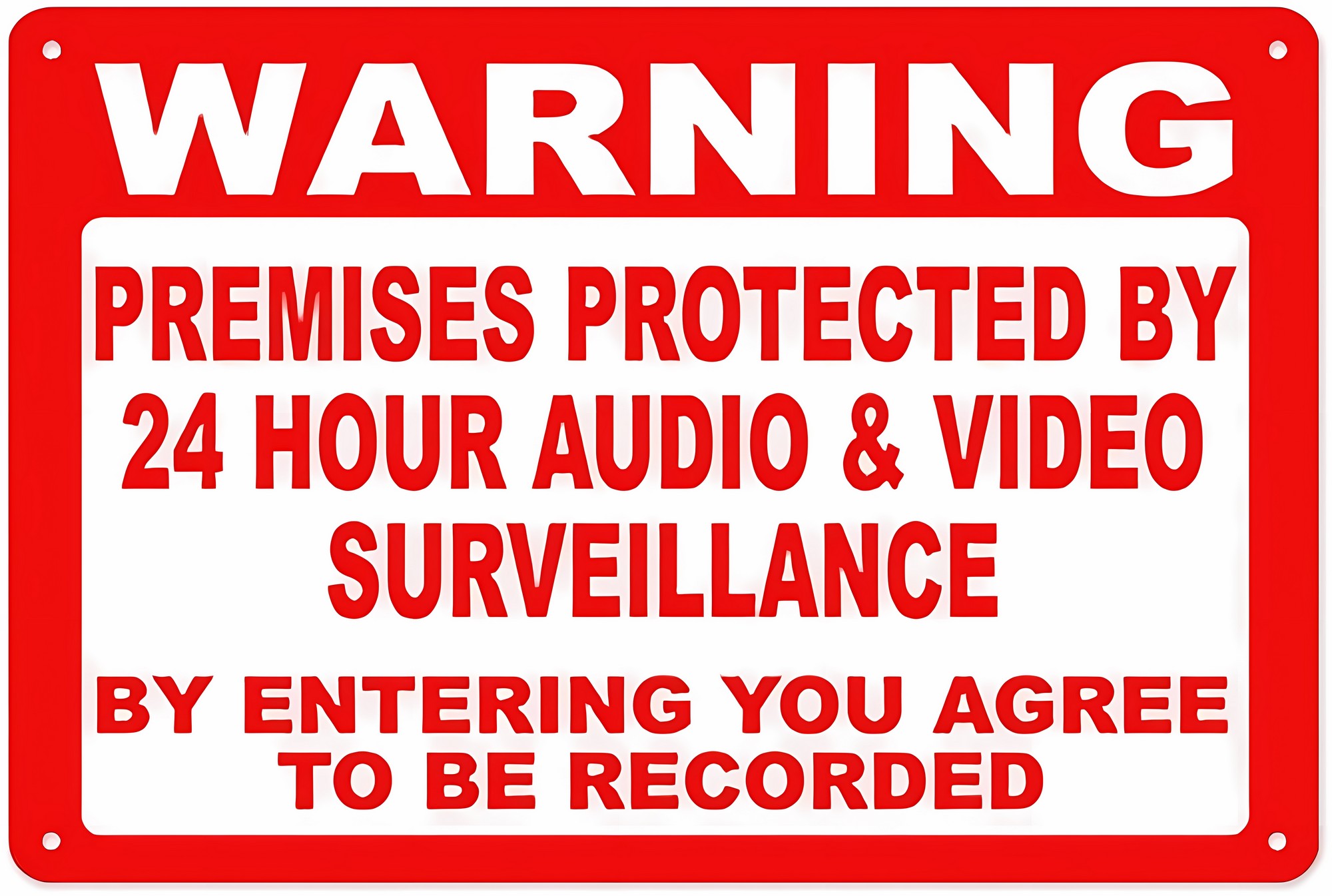 Warning Premises Protected 24 Hr Audio Video Surveillance Sign - 12×8 ...
