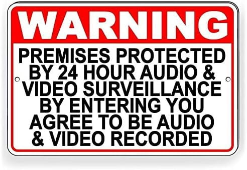 Warning Premises Under 24 Hr Audio Video Surveillance Metal Sign 12"x8 ...