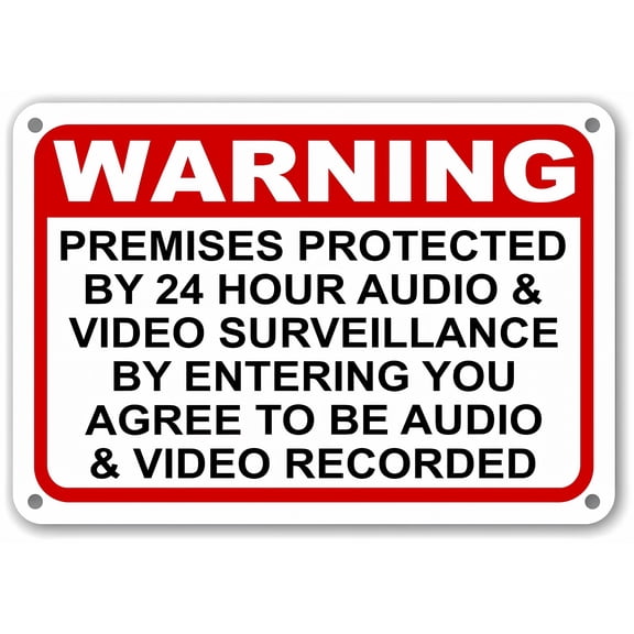 Warning Premises under 24 Hr Audio Video Surveillance, 8"x12" CCTV Metal Sign, Durable Tin Wall Decor, Home Garage Yard Workplace Safety Sign