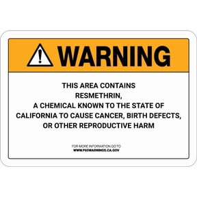Warning: Prop 65 Resmethrin Sign 8x12 Inch Metal Sign Safety, Warning, or Notice Wall Decor