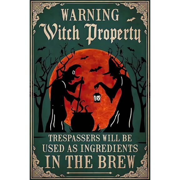 Warning Property Halloween Tin Sign Decoration Chic Metal Poster Wall Decor Art Gift For Interesting and Novel Women Party Room 8x12 Inch