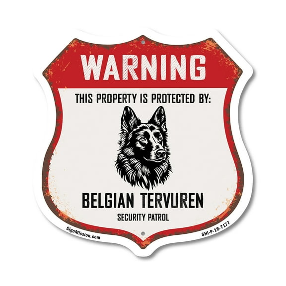 Warning This Property is Protected by Belgian Tervuren 12 inch X 12 inch Shield-Shaped Rust-Free Aluminum Metal Sign Weather Resistant Made in the USA