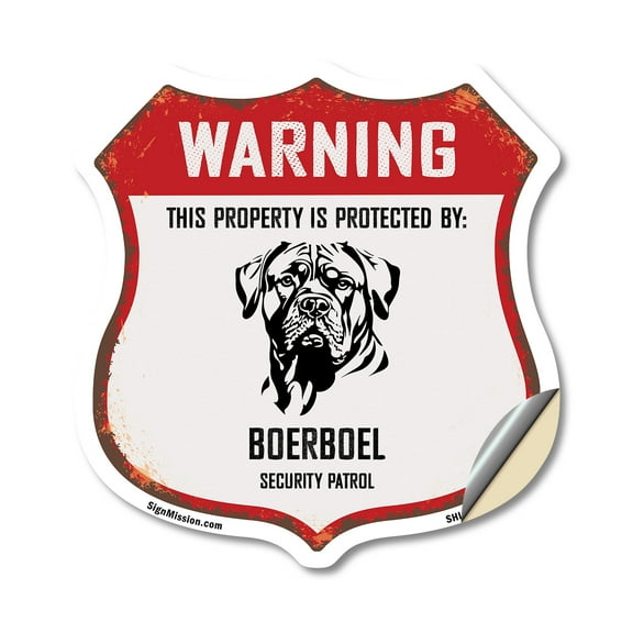 Warning This Property is Protected by Boerboel (2 Pack) 12 inch X 12 inch Shield Shaped Heavy Duty 3.2 mil Vinyl Decals Weather Resistant Made in the USA