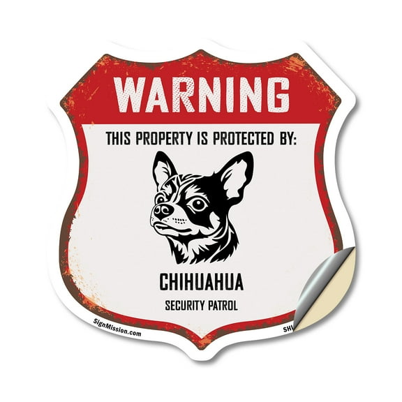 Warning This Property is Protected by Chihuahua (2 Pack) 6 inch X 6 inch Shield Shaped Heavy Duty 3.2 mil Vinyl Decals Weather Resistant Made in the USA