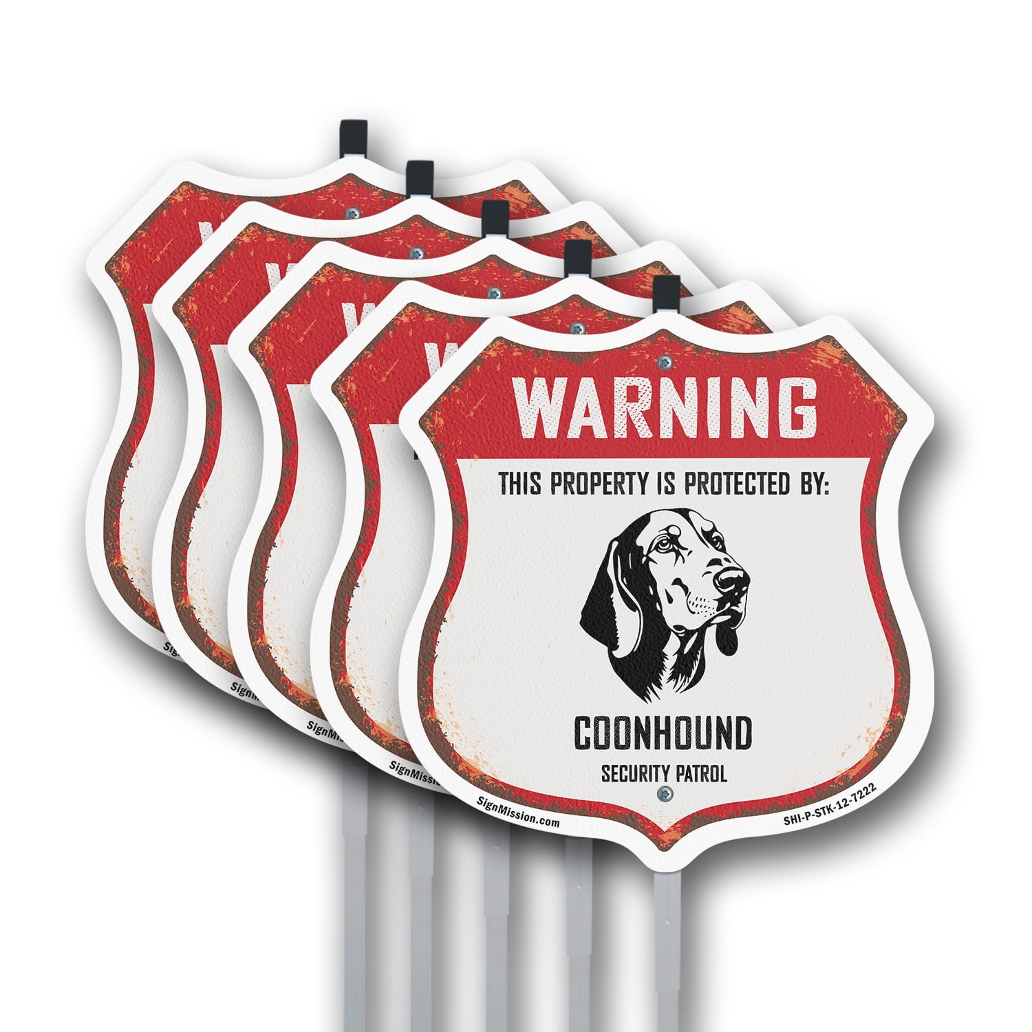 Warning This Property is Protected by Coonhound (5 Pack) 12 inch X 12 ...
