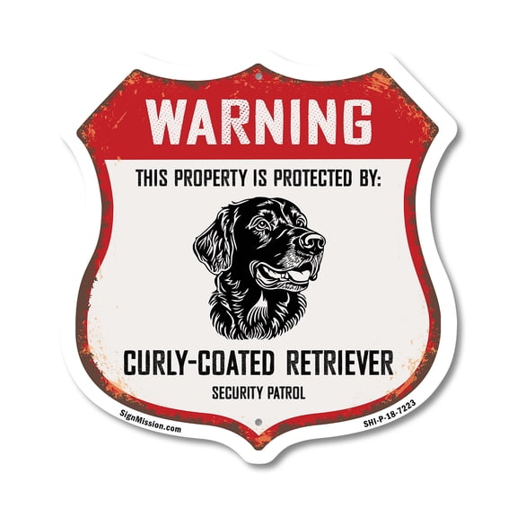 Warning This Property is Protected by Curly-Coated Retriever 12 inch X 12 inch Shield-Shaped Rust-Free Aluminum Metal Sign Weather Resistant Made in the USA