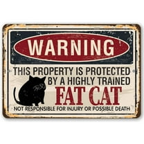 Warning Property Protected By A Fat Cat Metal Tin Sign Aluminum Warning Signs Indoor & Outdoor Road Street Sign For Yard Lawn Farmhouse Wall Decor 8X12 Inch