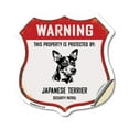 thumbnail image 1 of Warning This Property is Protected by Japanese Terrier (2 Pack) 4 inch X 4 inch Shield Shaped Heavy Duty 3.2 mil Vinyl Decals Weather Resistant Made in the USA, 1 of 5