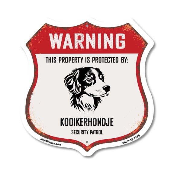 Warning This Property is Protected by Kooikerhondje (2 Pack) 12 inch X 12 inch Shield-Shaped Rust-Free Aluminum Metal Signs Weather Resistant Made in the USA
