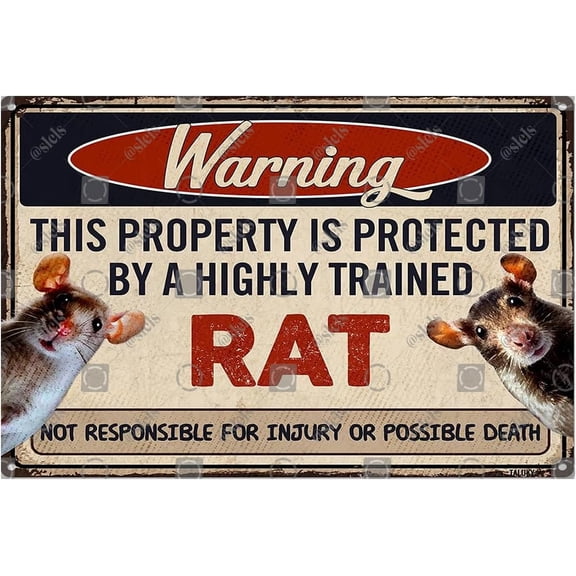 Warning Property Protected by Rats Metal Sign Decor - Funny Rat Gifts for Rat Lovers Aluminum Rust Free 12x8 Inches, Pre-Drilled Holes, Weather Resistant