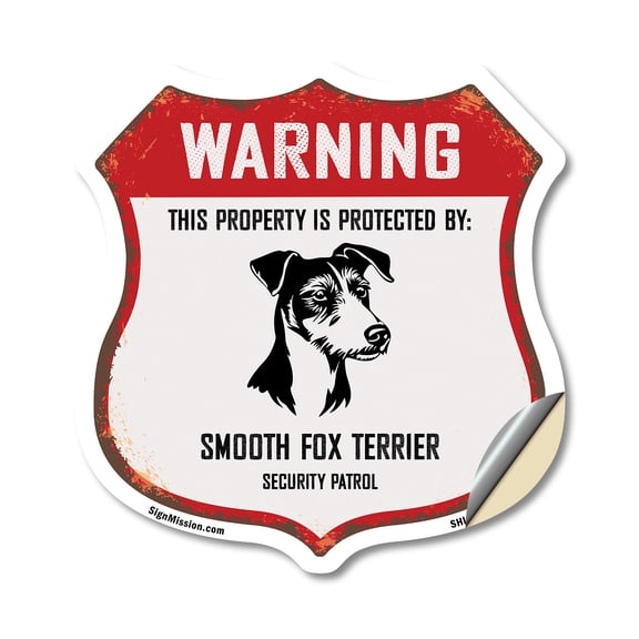 Warning This Property is Protected by Smooth Fox Terrier (2 Pack) 18 inch X 18 inch Shield Shaped Heavy Duty 3.2 mil Vinyl Decals Weather Resistant Made in the USA
