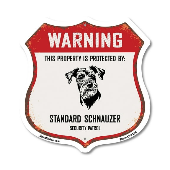 Warning This Property is Protected by Standard Schnauzer 12 inch X 12 inch Shield-Shaped Rust-Free Aluminum Metal Sign Weather Resistant Made in the USA