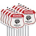 thumbnail image 1 of Warning This Property is Protected by Tibetan Kyi Apso (10 Pack) 12 inch X 12 inch Shield Shaped Commercial Grade Plastic Signs with Aluminum Mounting Stakes Weather Resistant Made in, 1 of 8