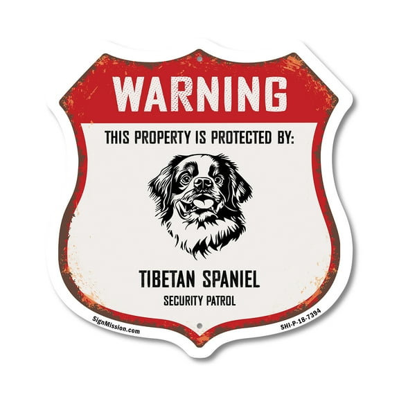Warning This Property is Protected by Tibetan Spaniel (2 Pack) 6 inch X 6 inch Shield Shaped Commercial Grade Plastic Signs Weather Resistant Made in the USA